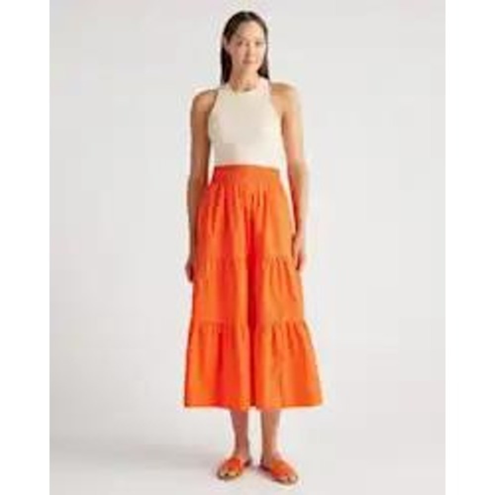 Quince Organic Cotton Poplin Tiered Maxi Skirt Vermilion Red M Comfort Basics